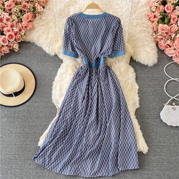 Gentle Puff Sleeve round Neck Plaid Dress Women's Summer French Style Girl's First Love Super Fairy Mori Style Large Swing Dress - Image 5
