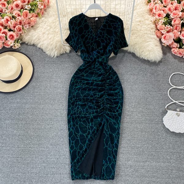 Temperamental woman dress summer new socialite v-neck cultivate one's morality show thin package hip split long skirt - Image 4