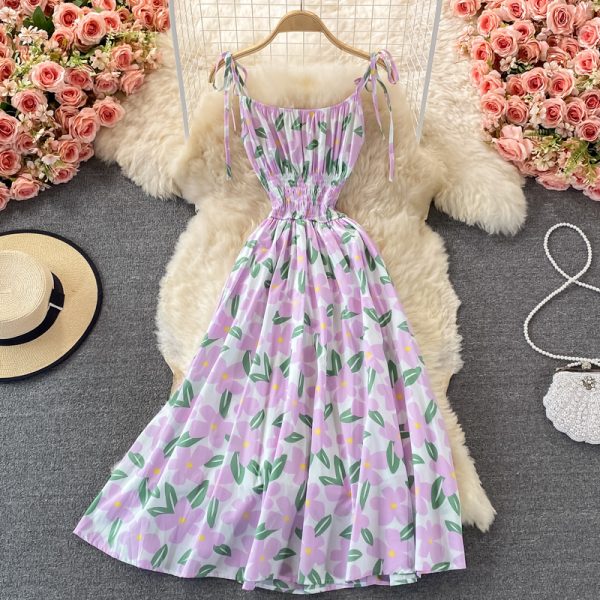 Seaside Holiday Beach Dress Women's Summer New Korean Style French First Love Suspender Dress Mori Style Floral Dress - Image 3