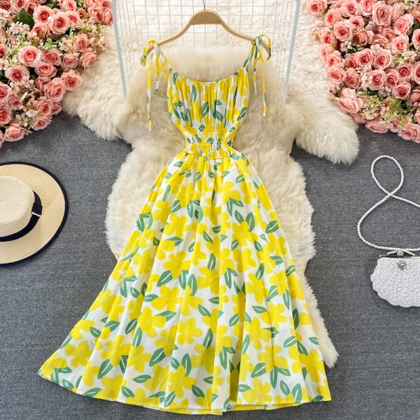 Seaside Holiday Beach Dress Women's Summer New Korean Style French First Love Suspender Dress Mori Style Floral Dress - Image 4